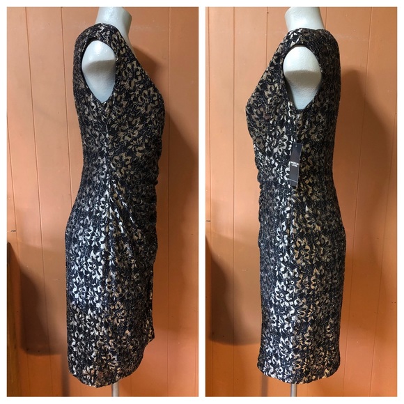 NWT American Living Metallic Black & Champagne Floral Lace V-Neck Sheath Dress - Picture 6 of 10